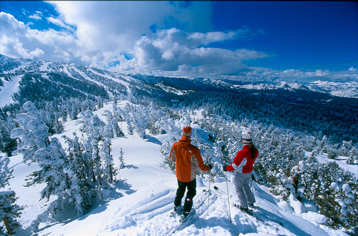 two people skiing